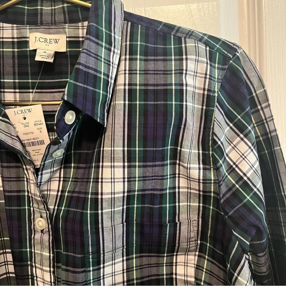 J. Crew Men's Blue and Green Plaid Button Down Shirt NWT